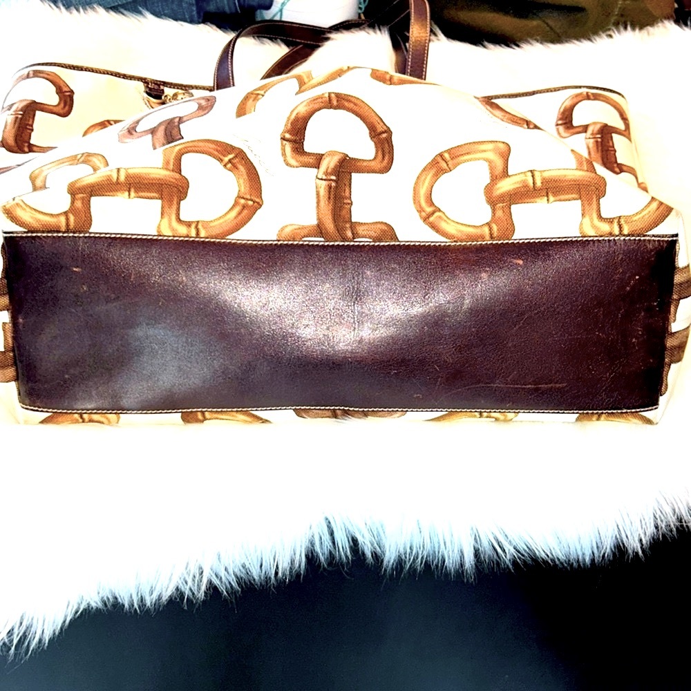 🍒GUCCI🍒 Large Horsebit Canvas/Brown Leather Beach/Shoulder Bag - Picture 6 of 17